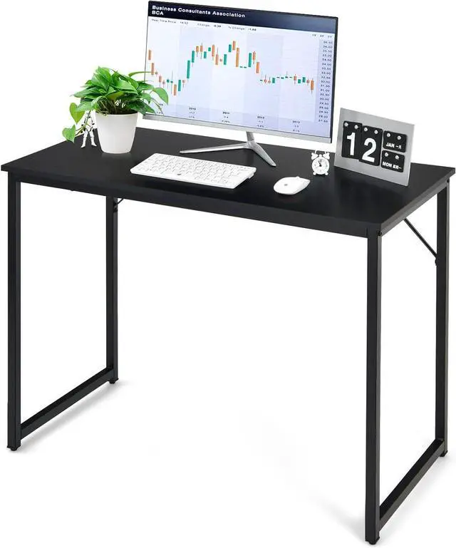Main image of COSTWAY Home Office Computer Desk, 40 inch Modern Simple Writing Study Desk, Metal Frame Gaming Desk, Laptop PC Workstation for Living Room, Bedroom & Study (Black)