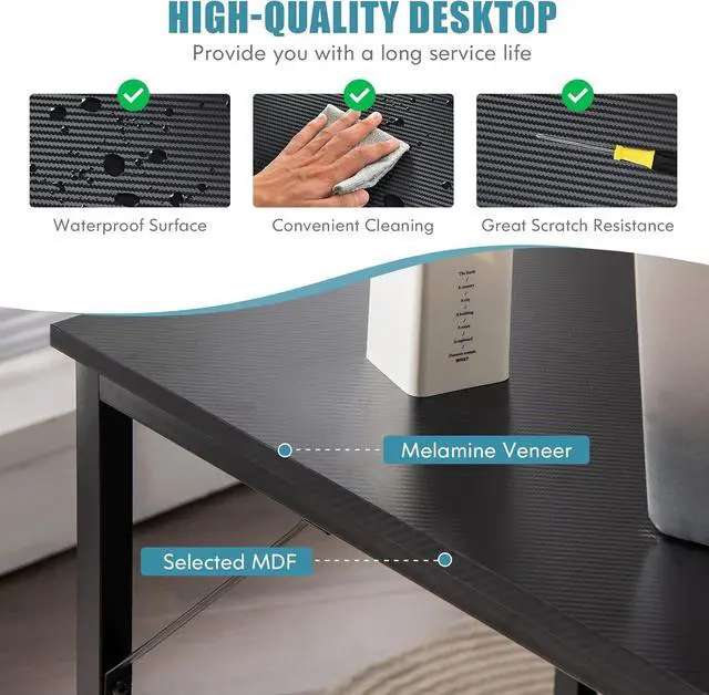 Alt view image 4 of 7 - COSTWAY Home Office Computer Desk, 40 inch Modern Simple Writing Study Desk, Metal Frame Gaming Desk, Laptop PC Workstation for Living Room, Bedroom & Study (Black)