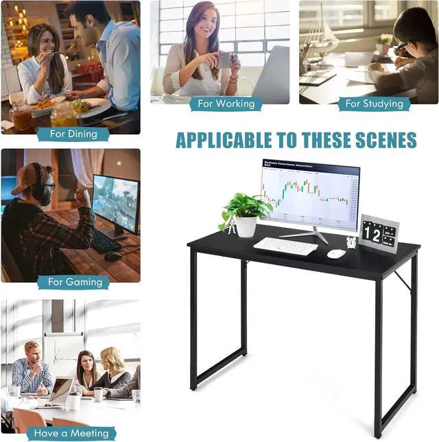 Alt view image 6 of 7 - COSTWAY Home Office Computer Desk, 40 inch Modern Simple Writing Study Desk, Metal Frame Gaming Desk, Laptop PC Workstation for Living Room, Bedroom & Study (Black)