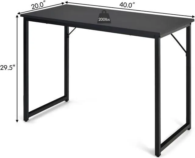 Alt view image 7 of 7 - COSTWAY Home Office Computer Desk, 40 inch Modern Simple Writing Study Desk, Metal Frame Gaming Desk, Laptop PC Workstation for Living Room, Bedroom & Study (Black)