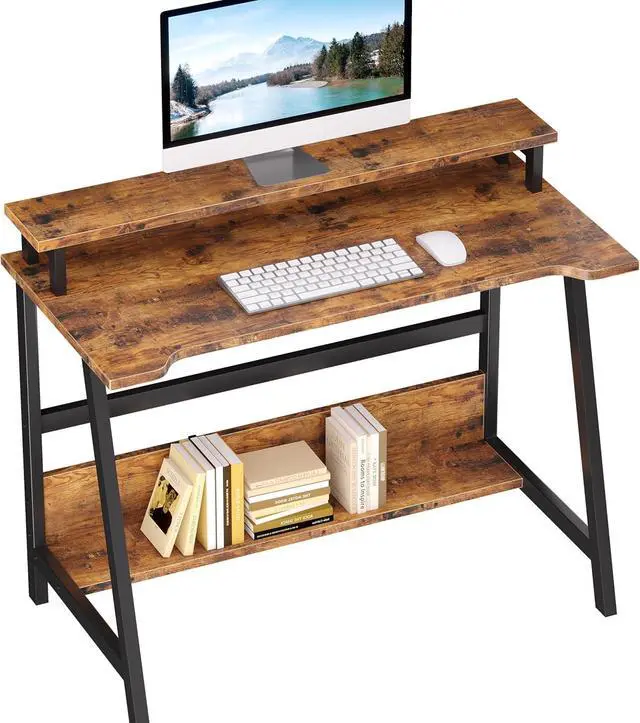 Main image of ALISENED Computer Home Office Desk, 31.5" Desk for Small Spaces with Storage Shelf,Small Computer Desk with Monitor and Bookshelf, Modern Simple Style Laptop Desk
