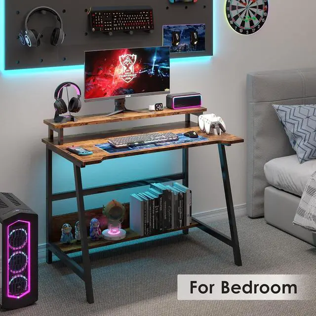 Alt view image 2 of 7 - ALISENED Computer Home Office Desk, 31.5" Desk for Small Spaces with Storage Shelf,Small Computer Desk with Monitor and Bookshelf, Modern Simple Style Laptop Desk