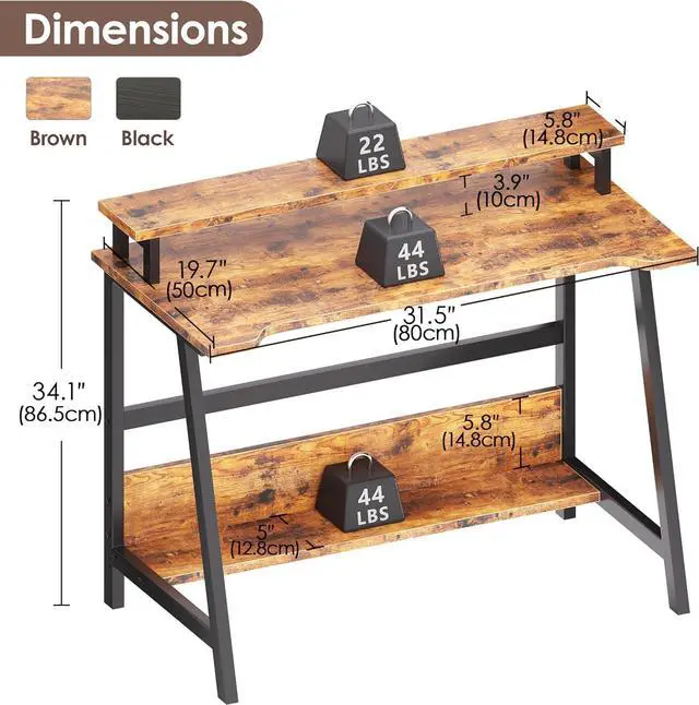 Alt view image 3 of 7 - ALISENED Computer Home Office Desk, 31.5" Desk for Small Spaces with Storage Shelf,Small Computer Desk with Monitor and Bookshelf, Modern Simple Style Laptop Desk