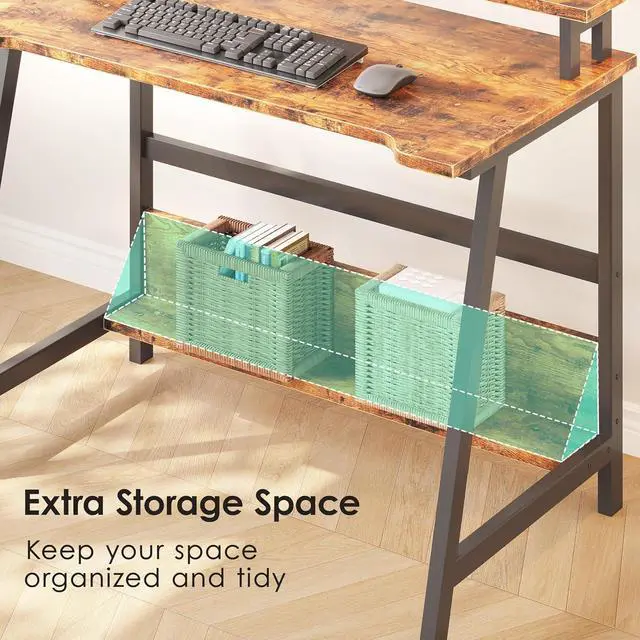 Alt view image 5 of 7 - ALISENED Computer Home Office Desk, 31.5" Desk for Small Spaces with Storage Shelf,Small Computer Desk with Monitor and Bookshelf, Modern Simple Style Laptop Desk