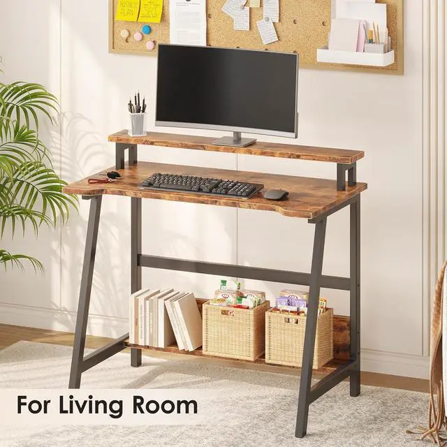 Alt view image 6 of 7 - ALISENED Computer Home Office Desk, 31.5" Desk for Small Spaces with Storage Shelf,Small Computer Desk with Monitor and Bookshelf, Modern Simple Style Laptop Desk