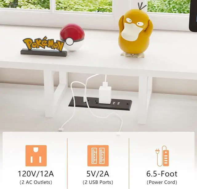 Alt view image 5 of 7 - MUTUN Two Person Desk with LED Light, 83.7 Inch Computer Office Double Desk with Monitor Stand and Power Outlets, Rustic Writing Table Workstation with Shelves, Long Desk for Home Office, White