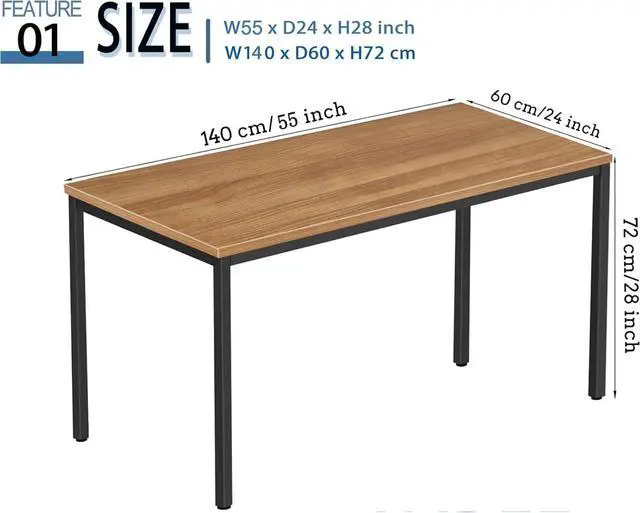 Alt view image 2 of 7 - 55 Inch Desk - Sturdy Metal Frame Computer Desk, Spacious Office Desk & Writing Desk with Easy Assembly, Durable Workstation for Home Office