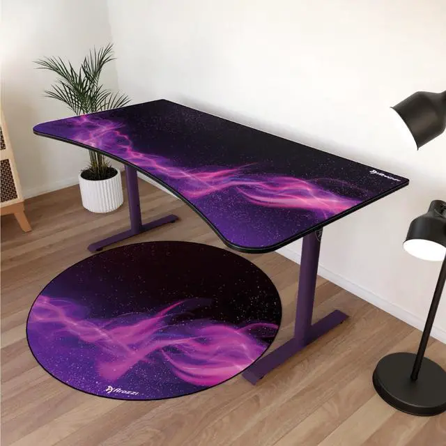 Alt view image 2 of 7 - Arozzi Arena Special Edition Ultrawide Curved Gaming and Office Desk with Full Surface Water Resistant Desk Mat Custom Monitor Mount Cable Management Cut Outs - Purple Galaxy