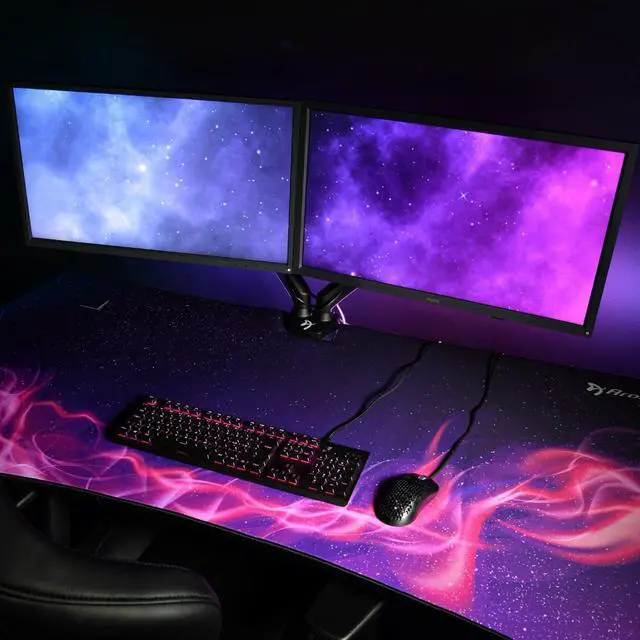 Alt view image 5 of 7 - Arozzi Arena Special Edition Ultrawide Curved Gaming and Office Desk with Full Surface Water Resistant Desk Mat Custom Monitor Mount Cable Management Cut Outs - Purple Galaxy