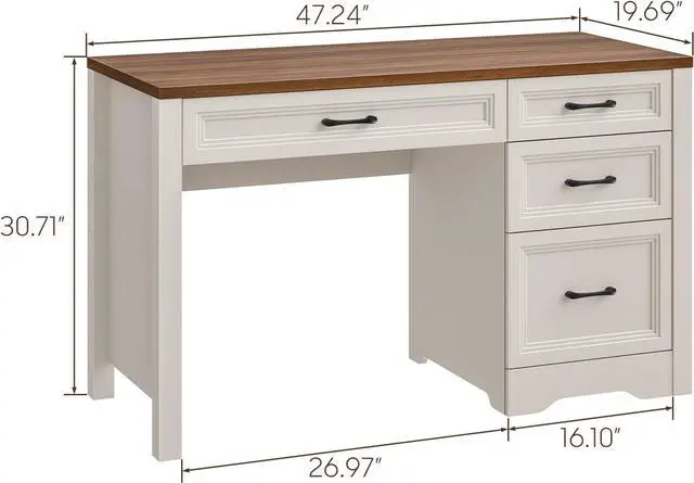 Alt view image 2 of 7 - Vabches Farmhouse Executive Desk with Storage and Ample File Drawer, Rustic Large Home Writing Desk for Bedroom, White