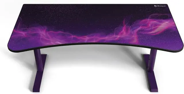 Alt view image 7 of 7 - Arozzi Arena Special Edition Ultrawide Curved Gaming and Office Desk with Full Surface Water Resistant Desk Mat Custom Monitor Mount Cable Management Cut Outs - Purple Galaxy