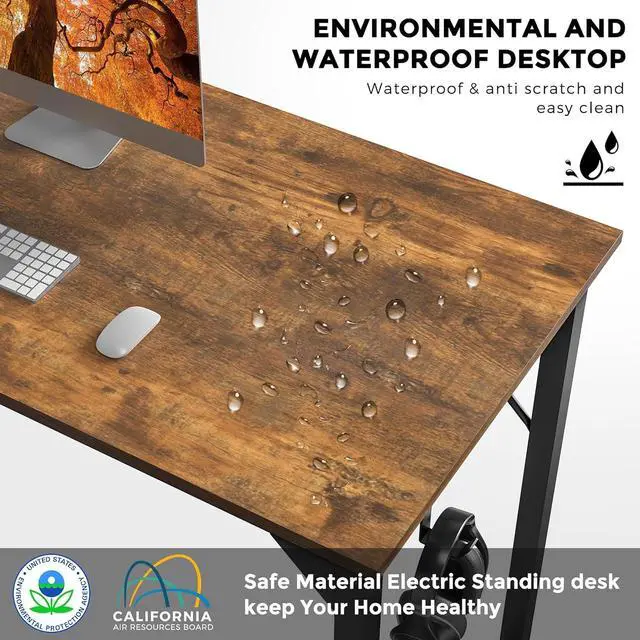 Alt view image 7 of 7 - 63 inch Computer Desk with Storage, Brown PC Gaming Desk Teacher Work Wrting Table Rectangular, Ergonomic Sturdy Tables with Metal Frame Wooden Desktop Side Hook for Bedroom Home Office
