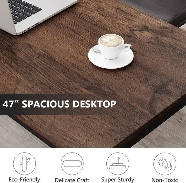 Alt view image 5 of 7 - Tribesigns Modern Simple Computer Desk, 47 inch Vintage Office Desk Computer Table, Study Writing Study Desk Workstation for Home Office, Rustic Brown