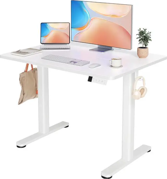 Main image of YDN Electric Standing Desk Adjustable Height, Stand up Desk with Cable Management, Home Office Desks with Splice Board & Frame, 40 x 24 Inches, White Top