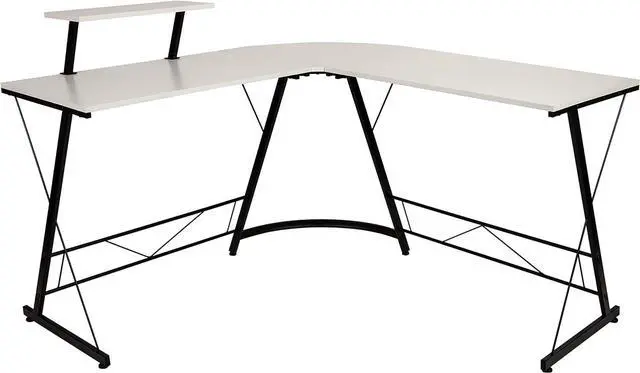 Main image of Flash Furniture Ginny Corner Desk - White/Black Space Saving L-Shaped Gaming Desk with Monitor Shelf - 71.5" 2-Tier Computer Desk, Home Office Desk, Easy Assembly