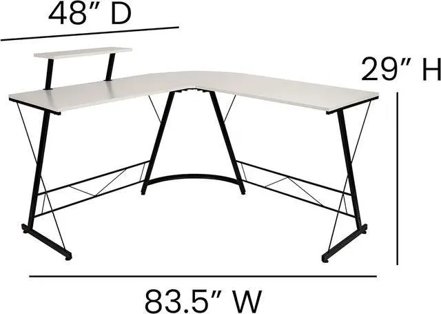 Alt view image 3 of 6 - Flash Furniture Ginny Corner Desk - White/Black Space Saving L-Shaped Gaming Desk with Monitor Shelf - 71.5" 2-Tier Computer Desk, Home Office Desk, Easy Assembly