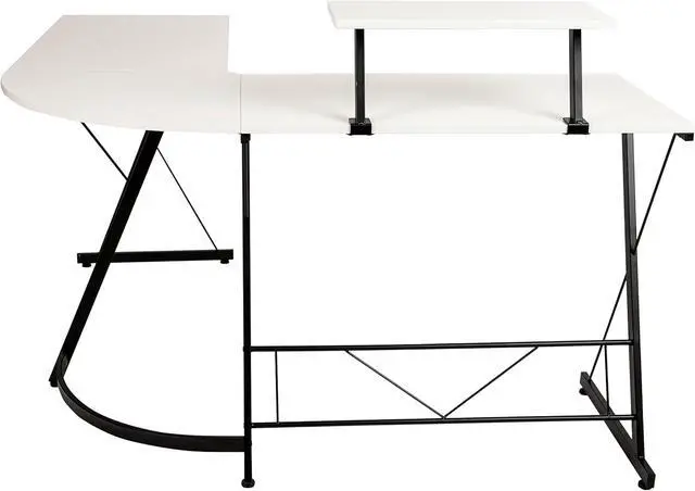 Alt view image 6 of 6 - Flash Furniture Ginny Corner Desk - White/Black Space Saving L-Shaped Gaming Desk with Monitor Shelf - 71.5" 2-Tier Computer Desk, Home Office Desk, Easy Assembly