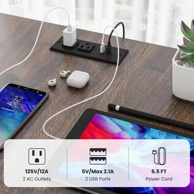 Alt view image 6 of 7 - Tangkula 2-Person Reversible Computer Desk with LED Lights, 94.5 Long Office Desk with Power Outlets, Monitor Stand, Keyboard Tray & 2 Storage Shelves, Double Desk for Gaming Working Writing (Walnut)