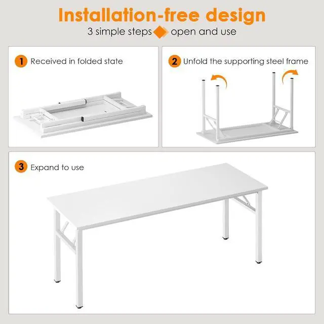 Alt view image 4 of 7 - Need Computer Desk Office Desk 62 inches Folding Table with BIFMA Certification Computer Table Workstation, White AC5DW-157