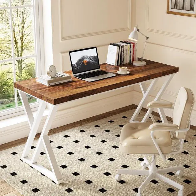 Alt view image 4 of 7 - LITTLE TREE 55 Inch Large Simple Industrial Computer Desk Study Writing Table Home Office Workstation,Brown