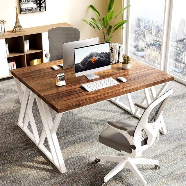 Alt view image 6 of 7 - LITTLE TREE 55 Inch Large Simple Industrial Computer Desk Study Writing Table Home Office Workstation,Brown