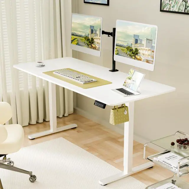 Alt view image 2 of 7 - 63" Electric Standing Desk, Adjustable Height, Sit Stand Up Desk for Home Office & Computer Workstations, Memory Controller, White