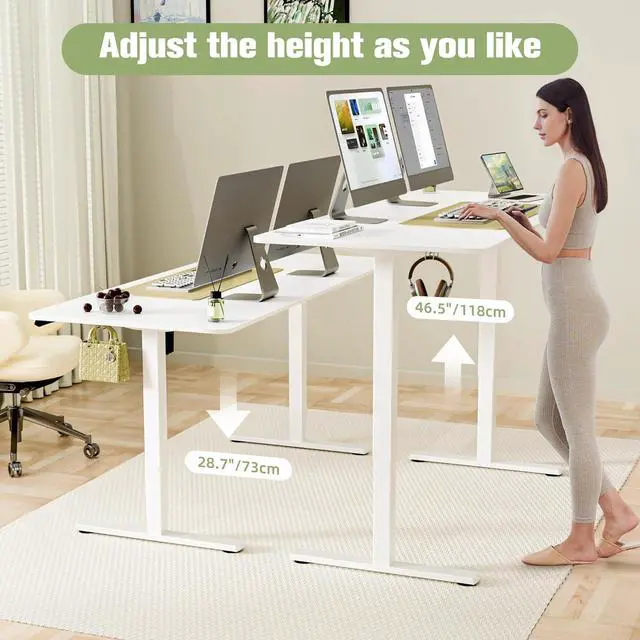 Alt view image 4 of 7 - 63" Electric Standing Desk, Adjustable Height, Sit Stand Up Desk for Home Office & Computer Workstations, Memory Controller, White