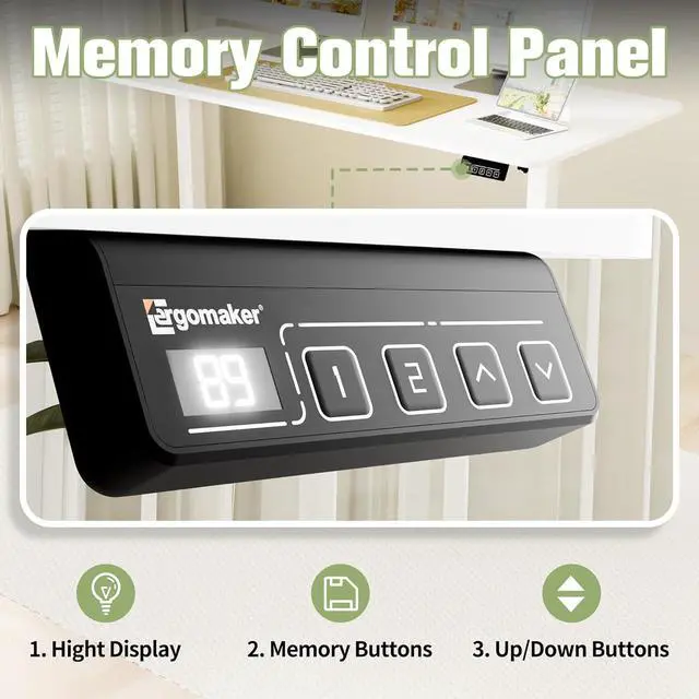 Alt view image 5 of 7 - 63" Electric Standing Desk, Adjustable Height, Sit Stand Up Desk for Home Office & Computer Workstations, Memory Controller, White