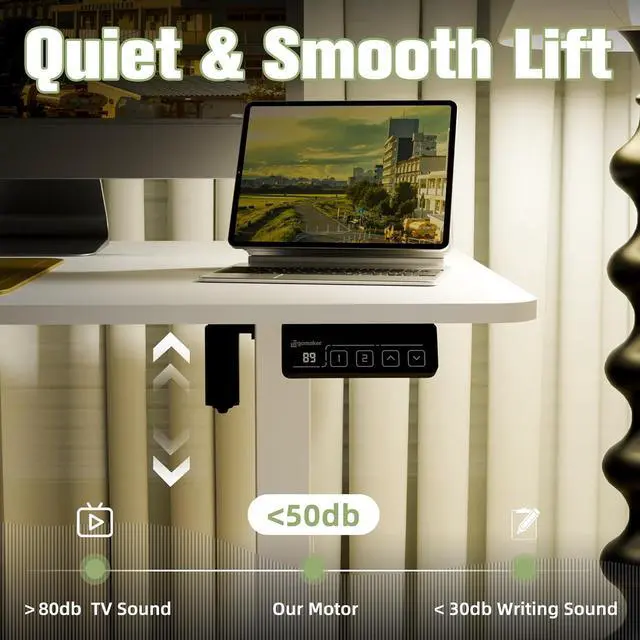 Alt view image 6 of 7 - 63" Electric Standing Desk, Adjustable Height, Sit Stand Up Desk for Home Office & Computer Workstations, Memory Controller, White