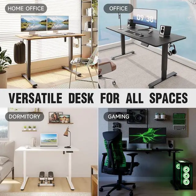 Alt view image 7 of 7 - Veken 55 Inch, Height Adjustable Sit Stand Up, Wood Desktop, Work Home Office Computer PC Table, Tall Standup Workstation, Gaming Writing Study Bedroom Rising Desks, White