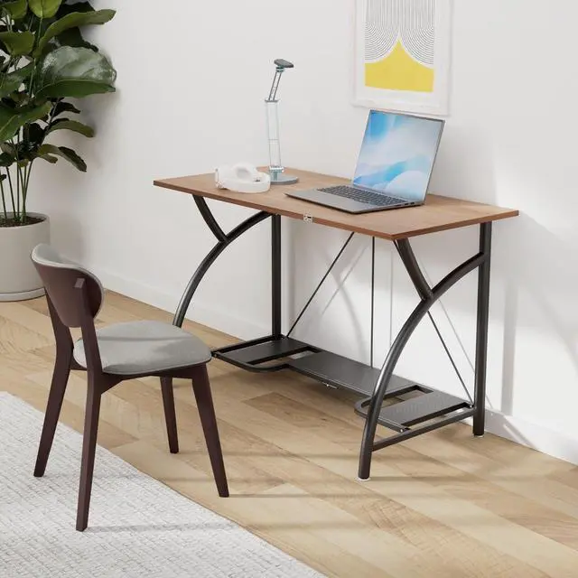 Alt view image 2 of 7 - Origami Folding Computer Desk for Office Study Students Bedroom Home Gaming and Craft - Space Saving Foldable Desk Table, Fits Dual Monitors and Laptop, Collapsible, No Assembly Required (Wood, Large)