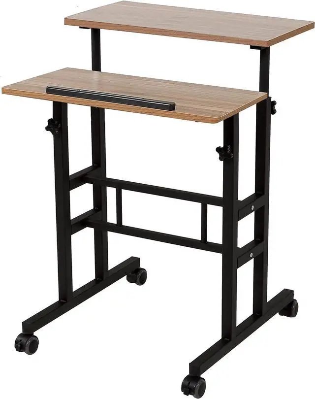 Main image of SDADI 2 Inches Carpet Wheels Mobile Standing Desk Stand Up Desk Height Adjustable Home Office Desk with Standing and Seating 2 Modes 3.0 Edition,Oak S001BFDT