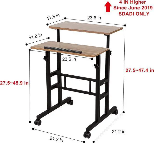 Alt view image 2 of 7 - SDADI 2 Inches Carpet Wheels Mobile Standing Desk Stand Up Desk Height Adjustable Home Office Desk with Standing and Seating 2 Modes 3.0 Edition,Oak S001BFDT