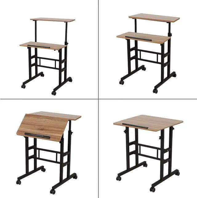 Alt view image 4 of 7 - SDADI 2 Inches Carpet Wheels Mobile Standing Desk Stand Up Desk Height Adjustable Home Office Desk with Standing and Seating 2 Modes 3.0 Edition,Oak S001BFDT