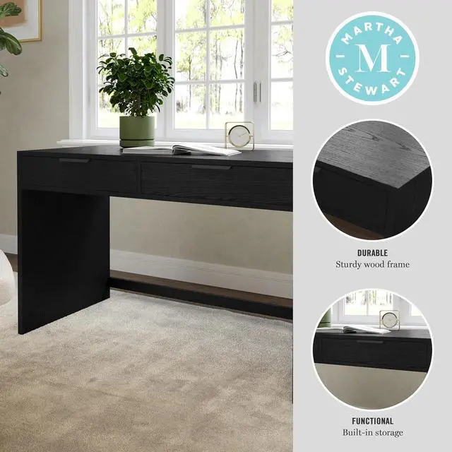 Alt view image 4 of 7 - Martha Stewart Kayden Home Office Modular Desk with 2 Drawers in Black with Oil Rubbed Bronze Hardware