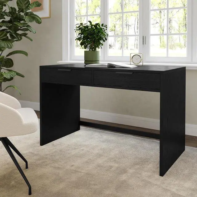 Alt view image 2 of 7 - Martha Stewart Kayden Home Office Modular Desk with 2 Drawers in Black with Oil Rubbed Bronze Hardware