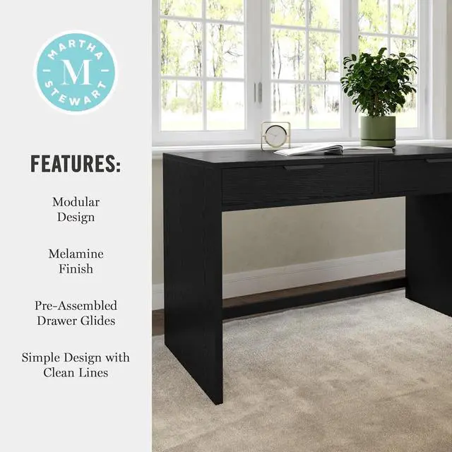 Alt view image 7 of 7 - Martha Stewart Kayden Home Office Modular Desk with 2 Drawers in Black with Oil Rubbed Bronze Hardware