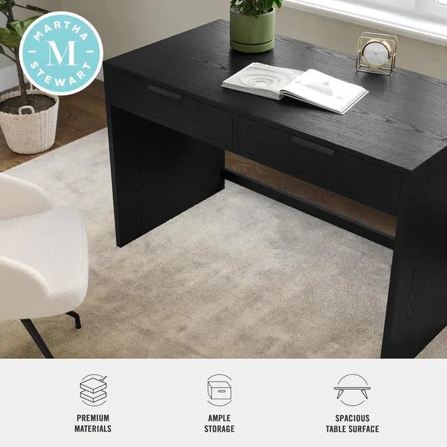 Alt view image 5 of 7 - Martha Stewart Kayden Home Office Modular Desk with 2 Drawers in Black with Oil Rubbed Bronze Hardware