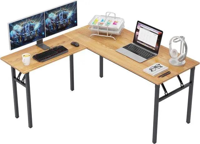 Main image of Need L Shaped Folding Desk, Reversible Computer Desk for Home Office, Large Foldable Gaming Desk Table Workstation, Teak and Black