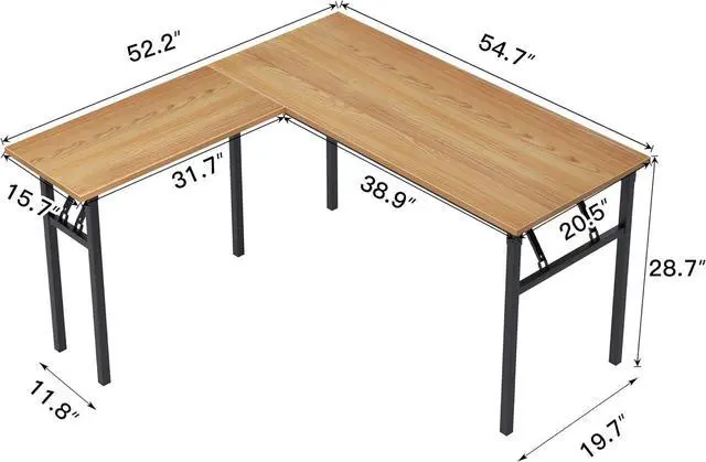 Alt view image 3 of 7 - Need L Shaped Folding Desk, Reversible Computer Desk for Home Office, Large Foldable Gaming Desk Table Workstation, Teak and Black