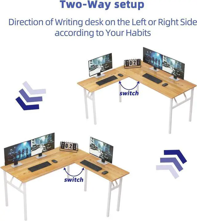 Alt view image 5 of 7 - Need L Shaped Folding Desk, Reversible Computer Desk for Home Office, Large Foldable Gaming Desk Table Workstation, Teak and Black