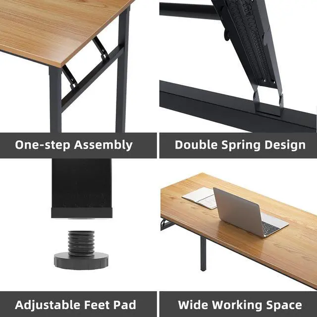 Alt view image 7 of 7 - Need L Shaped Folding Desk, Reversible Computer Desk for Home Office, Large Foldable Gaming Desk Table Workstation, Teak and Black