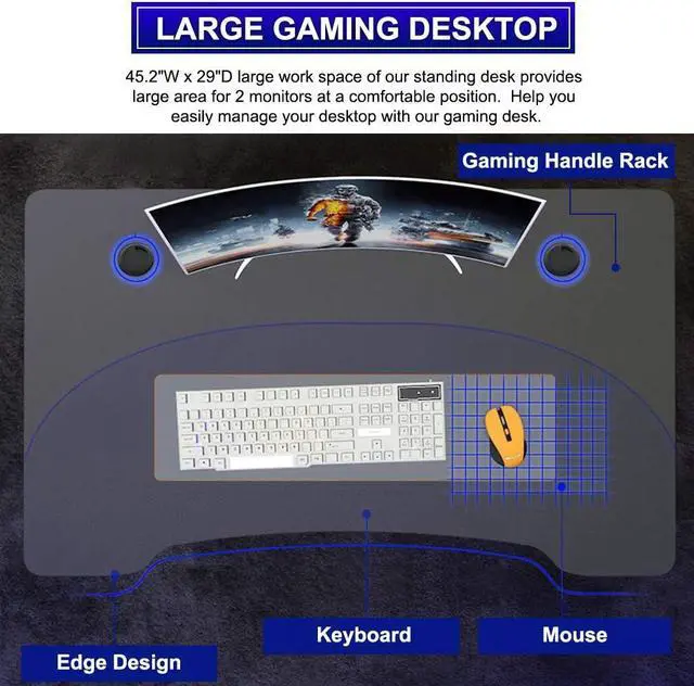 Alt view image 4 of 7 - Gaming Desk 45" W x 29" D Home Office Computer Desk Racing Style Study DeskExtra Large Modern Ergonomic PC Carbon Fiber Writing Desk Table with Cup Holder Headphone Hook