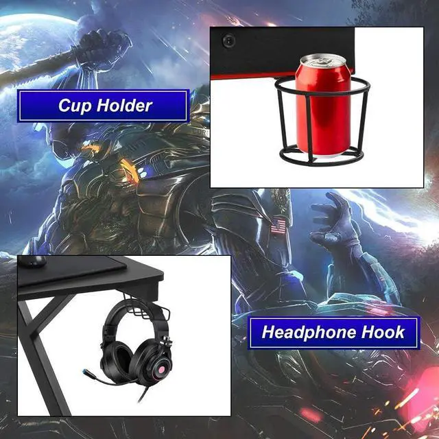 Alt view image 6 of 7 - Gaming Desk 45" W x 29" D Home Office Computer Desk Racing Style Study DeskExtra Large Modern Ergonomic PC Carbon Fiber Writing Desk Table with Cup Holder Headphone Hook