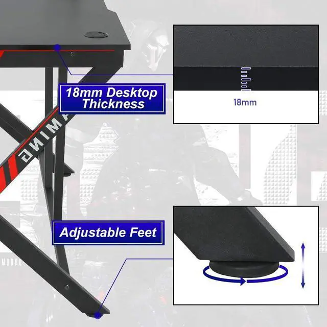 Alt view image 7 of 7 - Gaming Desk 45" W x 29" D Home Office Computer Desk Racing Style Study DeskExtra Large Modern Ergonomic PC Carbon Fiber Writing Desk Table with Cup Holder Headphone Hook