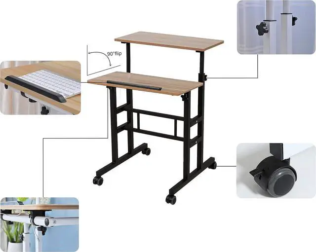 Alt view image 5 of 7 - SDADI 2 Inches Carpet Wheels Mobile Standing Desk Stand Up Desk Height Adjustable Home Office Desk with Standing and Seating 2 Modes 3.0 Edition,Oak S001BFDT