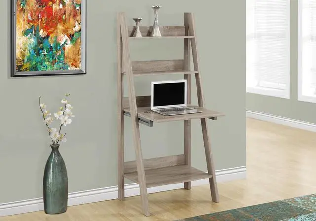 Alt view image 2 of 7 - Monarch Specialties Ladder Desk-Bookcase-Wall Bookshelf-Stand Shelf, 61" H, Dark Taupe