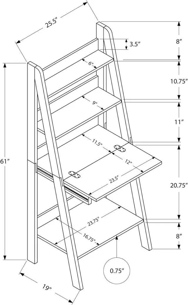Alt view image 3 of 7 - Monarch Specialties Ladder Desk-Bookcase-Wall Bookshelf-Stand Shelf, 61" H, Dark Taupe