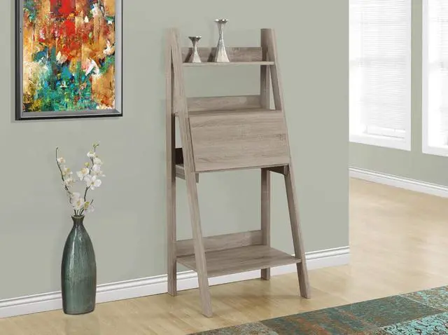 Alt view image 6 of 7 - Monarch Specialties Ladder Desk-Bookcase-Wall Bookshelf-Stand Shelf, 61" H, Dark Taupe