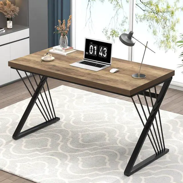 Main image of FOLUBAN Computer Desk, Modern Home Office Desk, Industrial Wood and Metal Study Writing Work PC Table for Bedroom Living Room, Rustic Oak, 47 Inch